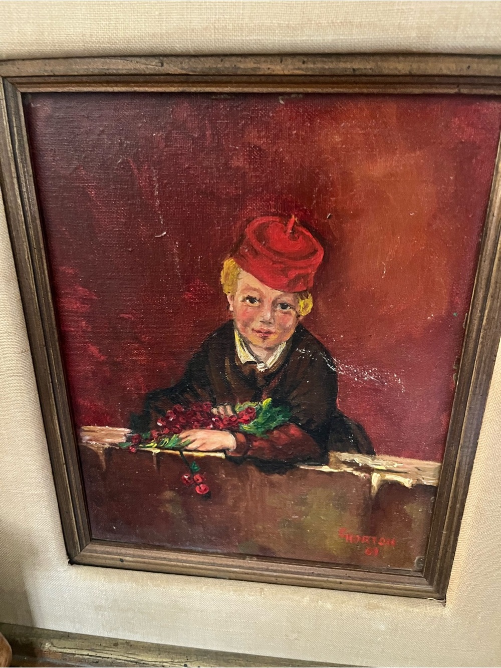 Framed Vintage Boy with Red Cap Wall Art - Classic Home Art